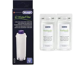 De'Longhi DLSC002 Filtro agua antical, para cafeteras superautomáticas, original + Ecodecalk Mini Descalcificador universal, cafeteras superautomáticas, pack x2, 100 ml, componentes naturales