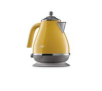 De'Longhi Icona Capitals KBOC2001.Y, Hervidor Eléctrico de Estilo Vintage con Filtro Antical, Base Giratoria 360°, Almacenamiento para Cable, Acero Inoxidable, 1.7 Litros, 2000W, Amarillo Nueva York