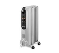 De'Longhi Radia S Easytronic TRRSE0715, Radiador Eléctrico de Aceite, Ahorra Energía, 7 Aletas, Habitaciones hasta 45m³, 3 Modos, Termostato de Seguridad, Modo Anti hielo, Ruedas, 1500W, Gris
