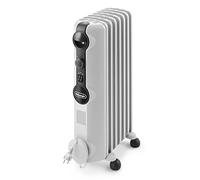 De'Longhi Radia S - Radiador de Aceite para Estancias de Hasta 45 m³, Calefactor Eléctrico con Termostato de Seguridad, 7 Aletas, Función Antiheladas, Portátil, 1500W, Blanco (TRRS0715)