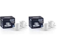 De'Longhi Tazas de Porcelana para Espresso con Platillo DLSC308, Set de 2 Tazas, Hechas a Mano, Fabricadas en Porcelana, Aptas para Microondas y Lavavajillas, Capacidad 70 ml, Color Blanco