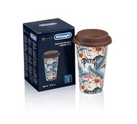 De'Longhi Termo de Cerámica DLSC067, Termo de Doble Pared para Bebidas Calientes y Frías, Fácil de Llevar, Funda de Silicona y Tapa Antideslizante, 300 ml de Capacidad, Animales
