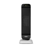 De'Longhi Termoventilador Cerámico de Torre, Calentamiento Rápido con 2 Niveles, Mando a Distancia, Temporizador 24h, Giratorio, Función Eco, Termostato de Seguridad, 2000W, HFX25S20, Blanco/Negro
