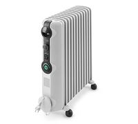 De'Longhi TRRS 1225C Radia S - Radiador de aceite, Termostato Ambiente Ajustable, Comfort-Temp, 12 Elementos, Ruedas, Blanco