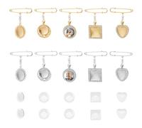 DELORIGIN 10 Set Bouquet de Boda Foto Charm Foto Conmemorativa Charms Oro Plata Colgante Recuerdo Broche Pines Perla Rhinestone Marco de fotos para novia novio, Vidrio Metal no precioso Cristal