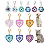 DELORIGIN 12 collares colgantes con mal de ojo para gatos y perros en forma de corazón, aleación esmaltada, colgante para collar de mascotas, collar colgante para decoración de bolsillo llavero, Acero