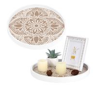 DELORIGIN 2 bandejas redondas de estilo boho blanco, rústico, para casa de granja, círculo, mesa de café, bandejas de servir, bandejas para mesa, centro de mesa, decoración, cocina, salón, baño