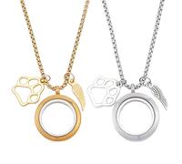 DELORIGIN 2 cadenas conmemorativas para pelo de animales, cenizas, collar de recuerdo, collares transparentes con alas y patas, gatos y urnas, joyas conmemorativas para mujeres y hombres