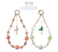 DELORIGIN 2 colgantes de perlas para teléfono móvil, muñequera de mariposa, pulsera para teléfono móvil, cadena para teléfono móvil, pulsera para bolso, llavero, cámara