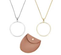 DELORIGIN 2 lupas monóculo de 5 aumentos para collar, lupa de bolsillo con bolsa de cuero, colgante de lupa con cadena de 2 colores, lupa de arte para leer cúpula de recuerdo, Vidrio
