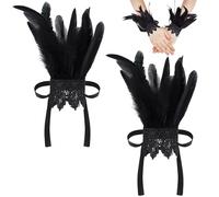 DELORIGIN 2 piezas de plumas puños para muñecas pulsera de plumas con cuerda ajustable trajes de fiesta pulsera muñeca círculo de la naturaleza real brazalete para mujeres carnaval cumpleaños partido