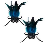 DELORIGIN 2 pulseras de plumas con cierre de gancho y bucle, anillo de plumas, pulsera circular para mujer, carnaval, baile, fiesta de cumpleaños, accesorios de disfraz (azul)