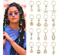 DELORIGIN 32 piezas Loc trenza joyas oro concha accesorios para el cabello aleación estrella de mar colgante de pelo Bohemian Braid Clips perlas Dreadlock anillos para decoración de trenzas de playa