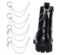 DELORIGIN 4 cadenas punk para botas de acero inoxidable con calavera y colgante de luz, accesorio plateado para botas para hombre y mujer, decoración de zapatos