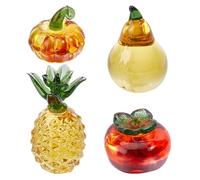 DELORIGIN 4 piezas de vidrio decoración de frutas cristal soplado caqui, piña, pera, calabaza, fruta, amuletos para el hogar, cocina, regalo, boda, cumpleaños, decoración de mesa