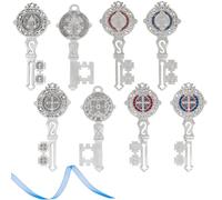 DELORIGIN 4 piezas Metal Medalla de San Benito Llave Colgante de Pared Bendición Clave Medalla para Abrigo Brillante Medallas Estatua Llave para Colgadores de Pared Bendición Navidad Regalo de