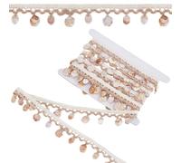 DELORIGIN 4 yardas con flecos de concha, cinta de encaje trenzado, perlas de concha de algodón, adorno bohemio, para coser disfraces, pantallas de lámparas, ropa, cortinas, vestidos, decoración (16-19