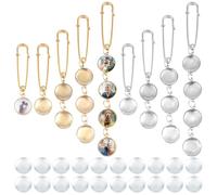 DELORIGIN 8 Set Bouquet de Boda Foto Charm Foto Conmemorativa Charms Oro Plata Colgante Recuerdo Broche Pines Marco Redondo para Boda Novia Novio Familia, Vidrio Metal no precioso Cristal