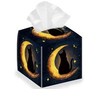 DELORIGIN Caja de pañuelos con diseño de gato lunar, caja de pañuelos cuadrada con cielo estrellado, plegable, resistente al agua, organizador para dormitorio, oficina, coche