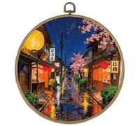 DELORIGIN Calle japonesa Izakaya Arte de Pared Decoración de Pared 10 Pulgadas Redondo Lienzo Enmarcado Arte de Pared Impresiones con Gancho de Metal Casa Ilustraciones Colgantes Cuadros Enmarcados