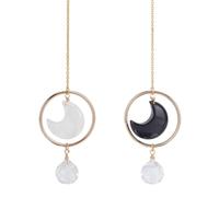 Delorigin - Colgantes de coche con forma de luna y bola de cristal de obsidiana para coger sol, colgantes de coche, adornos colgantes de bohemios de cristal de cuarzo