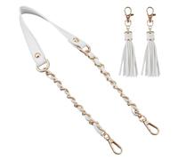 DELORIGIN Correa de cadena larga de 63 cm para bolsos de mano, 2 piezas de cuero con borla, correas de cadena blancas y doradas, correas de monedero con borla, reemplazo para correas de hombro para