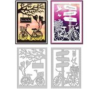DELORIGIN Cortador de escenas de bicicleta, tarjetas, troqueles de corte de acero al carbono, marco de repujado, plantillas de troquelado, novedades 2024, plantillas de fondo para manualidades,