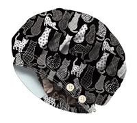 DELORIGIN Gorro de algodón ajustable para el teatro de trabajo, color blanco y negro, de algodón, con banda para el sudor, con botón y banda para el sudor, unisex, talla única