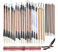 DELORIGIN Juego de 30 pinceles de caligrafía china para escribir, pincel de tinta de acuarela con soporte para pinceles de bambú enrollable para amantes de la caligrafía, regalo para principiantes