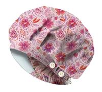 DELORIGIN Lindo graffiti flores Bouffant Operaciones Gorros Rosa Elástico Trabajo Gorros Algodón Operaciones Cuidado Médico Cirujano Gorro Unisex Vendaje Sombreros para Enfermera Cocinar Tareas del