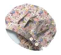 DELORIGIN Pintadas a mano rosas gorras de fregado florales elásticos cuidado médico cirujano trabajo gorros con 4 botones banda para el sudor algodón unisex sombreros quirúrgicos para enfermera cocina