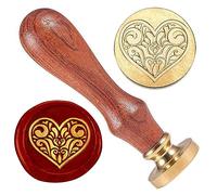 DELORIGIN Sello con corazón de cera de 25 mm, sello de cera de latón con mango de madera, sello de cera vintage para tarjetas de invitación, envoltorios de regalo, sobres, paquete de vino, decoración
