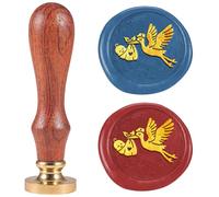 DELORIGIN Sello de cera con diseño de cigüeña, sello en relieve, sello de 25 mm, latón con cabeza de cera, mango de madera para fiestas de regalo, paquetes de invitación