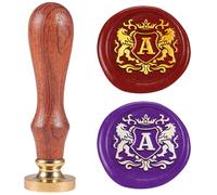 DELORIGIN Sello de cera con emblema de león, letra A, 25 mm, cabezal de latón extraíble, sello de sello con mango de madera para tarjetas de felicitación, cartas, invitaciones, tarjetas de regalo
