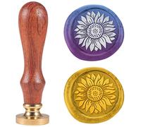 DELORIGIN Sello de cera de girasol de 25 mm, sello de sello retro con cabeza de latón extraíble, sello de sello con mango de madera, cera de sello para sobres, tarjeta de felicitación, carta,