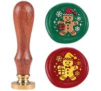 DELORIGIN Sello de cera de hombre de jengibre de Navidad, sello de cera, sello de cera, sello de cera de latón de 1 pulgada, cabeza con mango de madera para invitaciones, sobres, vino, envoltorio de