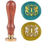 DELORIGIN - Sello de cera en forma de letra I emblema del león con cabeza de latón extraíble con mango de madera, cera para ocultar para tarjetas de felicitación