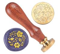 DELORIGIN Sello de cera para flores, sello en relieve, sello vintage elegante, sello de cera extraíble, 25 mm, sello de latón, sello de cera, mango de madera para invitaciones de boda, sobres, regalos