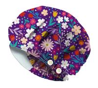 DELORIGIN Sombreros de cirugía abstractos planos florales de algodón para enfermeras con botón banda de sudor ajustable gorros quirúrgicos para mujeres hombres cocina tareas domésticas