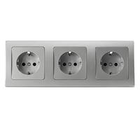 DELPHI - Juego de 3 enchufes empotrados, color gris plateado, montaje empotrado, 3 tomas de contacto de protección de 250 V, con marco de 3 enchufes