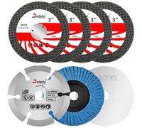 DELPHI Juego de 7 discos abrasivos de 75 mm x 10 mm de diámetro - discos de corte de dientes - para corte de metal, madera, hormigón para amoladora angular