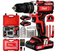 DELPHI Juego de destornilladores inalámbricos de 20 V, 2 baterías de 1,5 Ah, 50 Nm, 2 marchas, 25 niveles de par de torsión, luz LED, 34 accesorios, atornillador inalámbrico, juego con maletín para