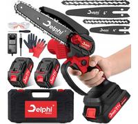 Delphi Mini Motosierra con Batería Sierra de Poda 6 y 4 Pulgadas 800W 21V Motosierra de Mano con 2 Baterías - ideal para cortar ramas, madera, palets y árboles pequeños
