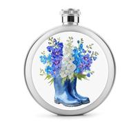 Delphinium - Petaca de acero inoxidable para licor, diseño de flores en un par de botas de lluvia, botella de vino portátil con bolsillo redondo para bebida, 5 onzas