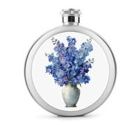 Delphinium - Ramo de flores en un jarrón de cerámica de acero inoxidable para licor, botella de vino portátil de bolsillo redondo para bebida, 5 onzas