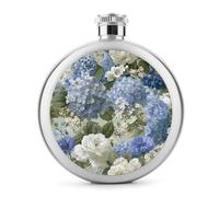 Delphiniums Hydrangeas White Garden Roses - Petaca de acero inoxidable para licor, botella de vino portátil de bolsillo redondo para bebida, 5 onzas