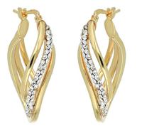 DelPia, Pendientes 2begold de oro de 18 quilates y plata de ley 925, modelo Lasa con cristales luminosos (20 mm), Cristal, Crystal