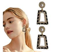 delr Pendientes de Perlas de Oro | Grandes Pendientes Colgantes Geométricos Rectangulares de Metal con Perlas | Pendientes Colgantes de Oro para Mujeres y Niñas