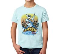 DelSol - Camiseta para niños - Sharrrk - Camiseta que cambia de color - Cambios en la luz del sol - 100% algodón preencogido para un ajuste delgado - Se transforma de blanco a colores brillantes - YL - 1 pieza