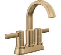 Delta Albion Centerset - Grifo de baño dorado con 2 asas, grifo de lavabo de baño Delta con sistema de drenaje de metal, caudal de 1,2 GPM, bronce champán